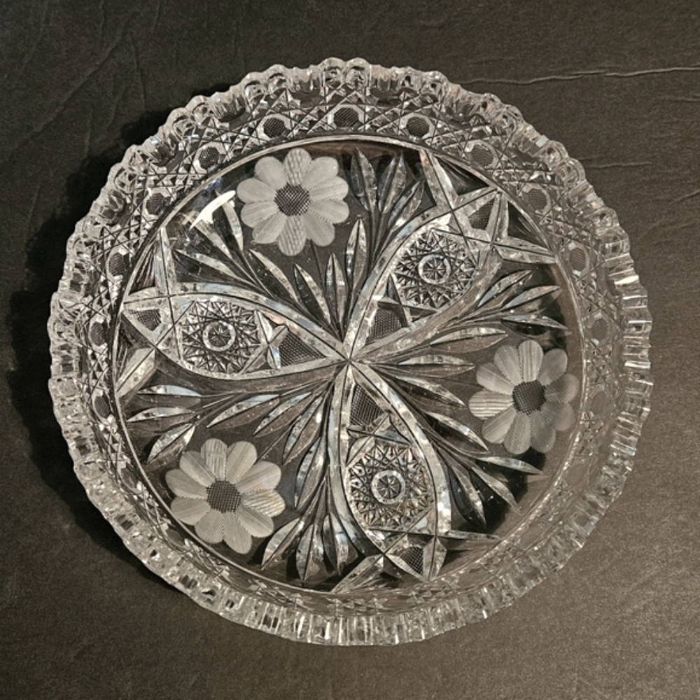 RARE Gorgeous American Brilliant Period Hand Cut Crystal Bowl w/Floral Motif